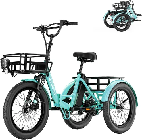 Miniatura 31 de MOONCOOL Foldable Electric Tricycle for Adults, 20" Aluminum Etrike Fat Tire, Rated 500W 48V 15Ah Rear Differential, Front Suspension, 15.5MPH