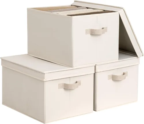 Miniatura 12 de StorageWorks Contenedores de almacenamiento de tela con tapas, contenedores de almacenamiento decorativos con asas de poliuretano, cestas