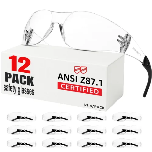 Gafas de seguridad Z87 para hombres y mujeres, paquete de 12 gafas de seguridad con lente resistente a los arañazos y a los impactos, gafas de