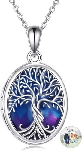 Miniatura 7 de ONEFINITY Collar con medallón de árbol de la vida, collar de plata de ley que sostiene fotos, colgante de medallón del árbol de la vida