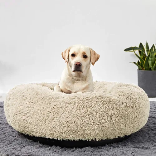 Miniatura 2 de ANWA - Cama redonda para perro mediano, lavable, cama tipo dona para perro grande, cómoda, acogedora y relajante Beige