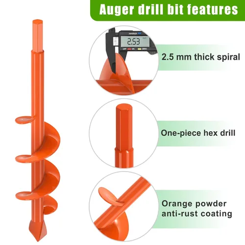 Miniatura 3 de Insaga Broca de taladro de 1.6 x 9 pulgadas para plantar, taladro de tierra en espiral de 0.098 in de grosor para excavador de agujeros de poste