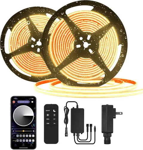 Miniatura 8 de Tira LED COB de 20 pies para exteriores IP67, impermeable, 6500 K de luz fría DC24V, tiras de cuerda LED flexibles con control remoto y aplicación