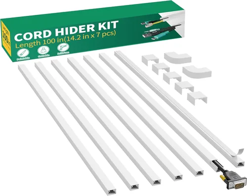 Miniatura 11 de Delamu Kit de cubierta de cable autoadhesivo de 100 pulgadas para TV montado en la pared, ocultador de cables pintable, sistema de gestión de cables