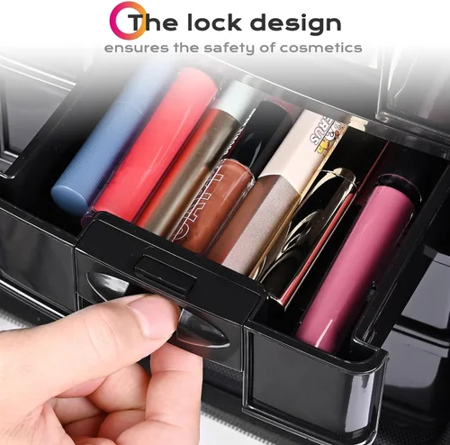 Miniatura 6 de Estuche con rueditas AW 2 en 1 para maquillaje, ligero, color negro, de tela oxford, 15x11x25 pulgadas, bolsa para cosméticos con cajones