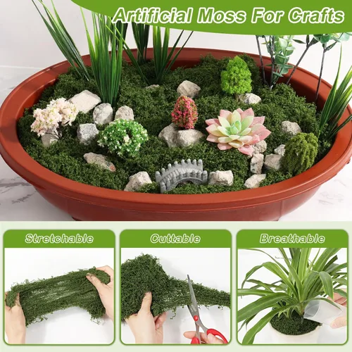Miniatura 4 de Jollidecor Musgo falso para manualidades, musgo artificial de 14.1 onzas para plantas, decoración de interiores, verde claro y verde oscuro, musgo