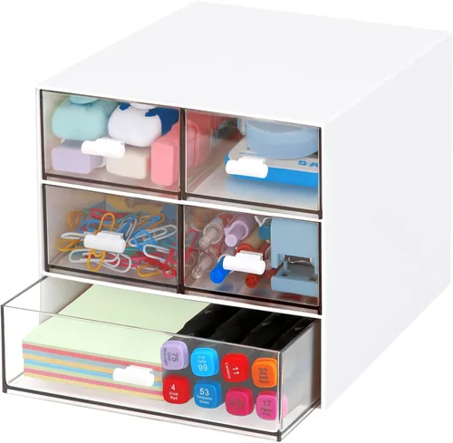 Miniatura 9 de Organizador de escritorio con 5 cajones, suministros de papelería de oficina rectangulares, cajones de escritorio, almacenamiento de maquillaje