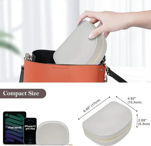 Miniatura 6 de ProCase Joyero de tamaño de viaje, pequeño estuche de joyería portátil en forma de concha, mini organizador de joyas de 2 capas en piel sintética
