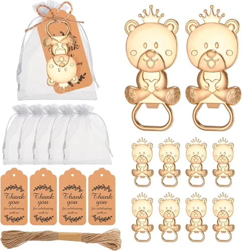 24 regalos de baby shower para invitados, abrebiberones, regalos de devolución de fiestas o recuerdos con etiquetas de regalo y bolsas blancas