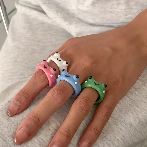 Miniatura 3 de Lindo Y2k - Juego de anillos indie de arcilla de acrílico para mujeres, adolescentes, niñas, niños, coloridos, divertidos, nudillos, de plástico