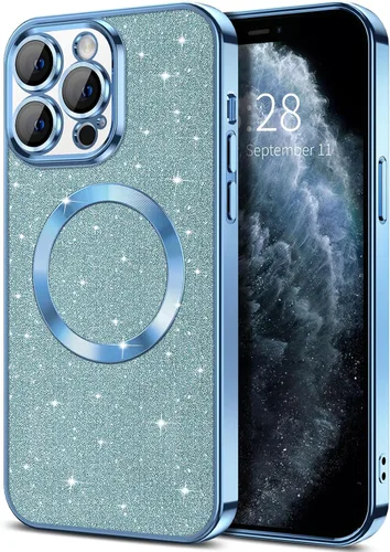 Miniatura 50 de Hython Funda para iPhone 15 Plus con purpurina, fundas magnéticas transparentes para teléfono con protector de lente de cámara