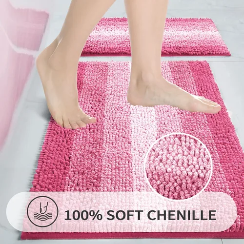 Miniatura 2 de Gibelle Juego de 2 alfombras de baño color rosa, juego de alfombras de baño antideslizantes de felpilla, alfombra absorbente para ducha y baño
