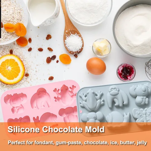 Miniatura 5 de Paquete de 2 moldes de silicona para chocolate, elefante, mono, rana, para pasteles, gomitas, gelatina, cubitos de hielo, decoración de pasteles