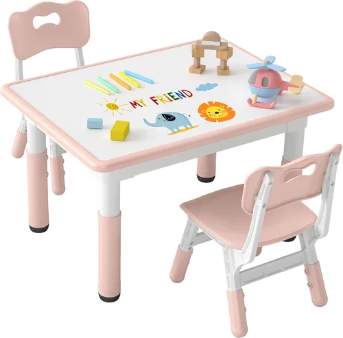 Miniatura 11 de DOREROOM Juego de Mesa y 4 Sillas para Niños de Altura Ajustable, Juego de Mesa y Silla para Niños Pequeños con Superficie de Grafiti, 31.5''L x