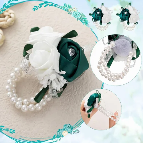 Miniatura 3 de Zeyune 18 ramilletes de muñeca para baile de graduación, boda, ramillete de rosa artificial, flor de mano para madre de novia y novio, novia, dama