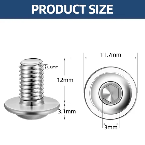 Miniatura 2 de Tornillos de cabeza de botón con brida M5 x 0.472 in, acero inoxidable 18-8 (304), totalmente roscado, unidad de enchufe Allen, 100 unidades plateado