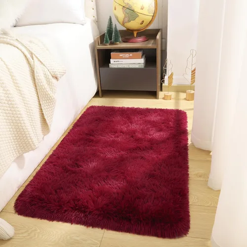 Miniatura 2 de DETUM Alfombra pequeña de 2 x 3 pies para dormitorio, Kicthen entrada, pasillo, lavable, antideslizante, color borgoña, alfombras de felpa