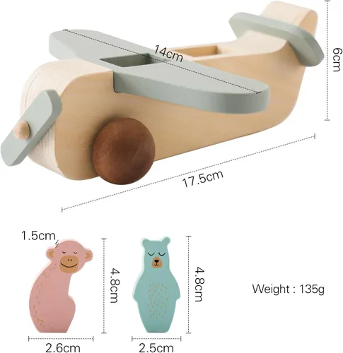Miniatura 2 de ibwaae Juguetes de Avión de Madera, Conjunto de Juego de Vehículos de Transporte Aéreo, Juegos de Tirar de Madera, Regalo de Aprendizaje Juguete