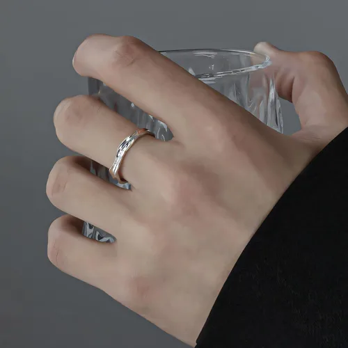 Miniatura 21 de Anillo de plata de ley 925, minimalista, ajustable, hecho a mano, para mujeres y niñas