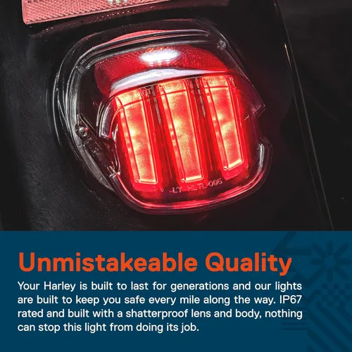 Miniatura 5 de Luz trasera LED TRUE MODS para Harley Davidson - Ensamblaje de lámpara de parada roja cuadrada con diseño de garra y licencia en la parte superior