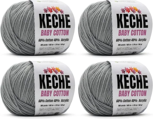 Miniatura 45 de Keche Hilo de algodón, 60% algodón, 40% hilo acrílico, hilo de algodón suave para crochet y tejer, hilo amigurumi, 1 madeja/bola, 1.76 onzas (50g)