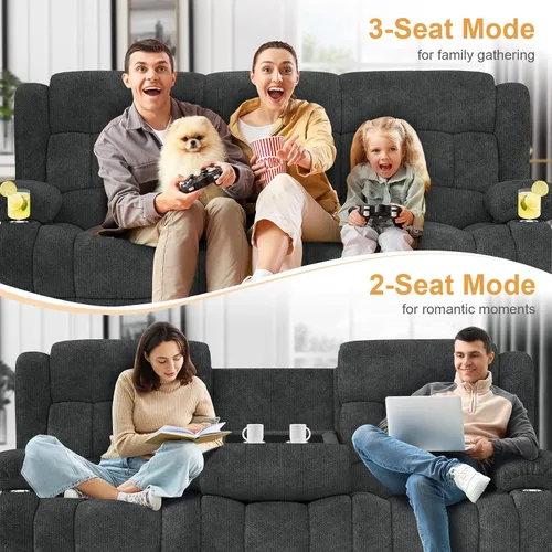 Miniatura 6 de Dresegmt Juego de sofá reclinable loveseat, diseño de respaldo medio abatible, sofá reclinable de 3 plazas y 2 sillas reclinables individuales