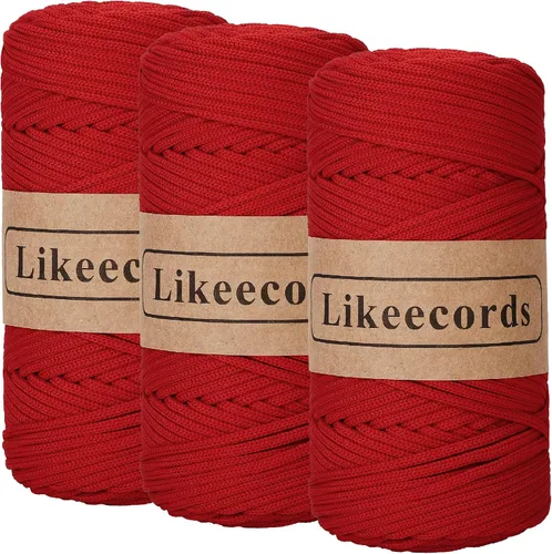 Miniatura 7 de Likeecords Cordón de macramé trenzado de poliéster de 0.157 in, 140 yardas/426 pies, hilo elástico para bolsa de ganchillo para manualidades, Verde