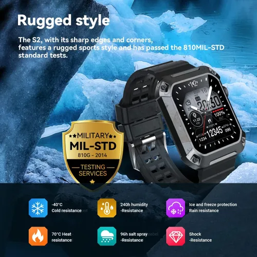 Miniatura 2 de Rugged - Reloj inteligente para hombre, monitor de presión arterial de pantalla grande de 1.83 pies, llamada Bluetooth (respuesta/marcado) IP69K