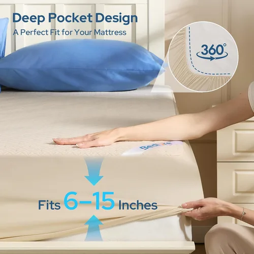 Miniatura 6 de BEDLORE Protector de colchón de tamaño individual, funda de colchón impermeable sin ruido con bolsillos elásticos para colchones de 6 a 15 pulgadas