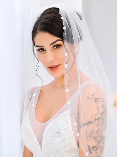 Miniatura 2 de Unicra Velo de novia de novia con peine velos de tul de novia accesorios de pelo para novias 1 nivel de longitud de la punta del dedo 35.4 pulgadas