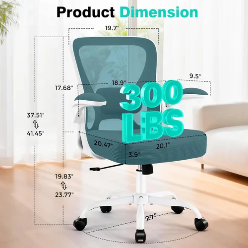 Miniatura 2 de AreShark Silla de oficina – Silla de escritorio ergonómica de malla transpirable con soporte lumbar ajustable y reposabrazos abatibles – Silla