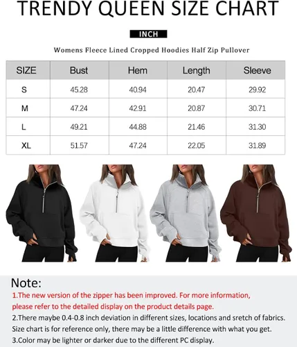 Miniatura 6 de Trendy Queen Sudadera corta con cremallera media para mujer, sudadera con capucha de forro polar con cremallera de un cuarto, suéter de invierno