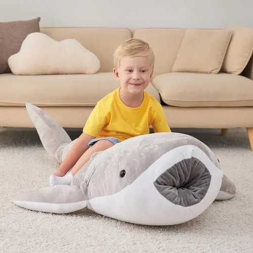 Miniatura 2 de Animal de Peluche Gigante de Tiburón Ballena Gris de 48 Pulgadas Tiburón Ballena Abrazable Peluche Almohada de Tiburón para Niños y Adultos, Regalo