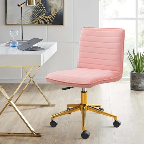 Miniatura 15 de Furniliving Silla de cuero para oficina en casa, silla de trabajo de escritorio sin brazos con ruedas, silla giratoria de 360° para computadora