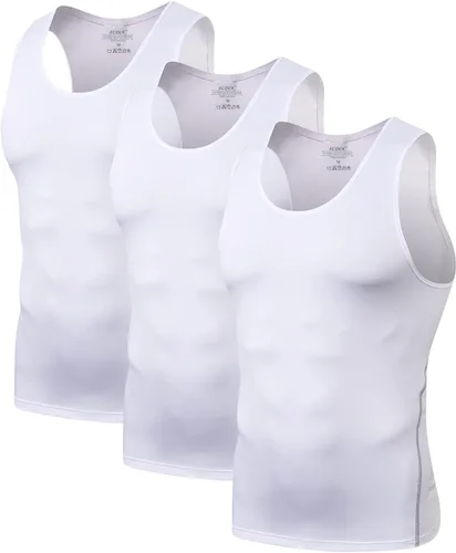 Miniatura 20 de Audoc Camiseta de compresión para hombre, paquete de 3 unidades, color negro, camiseta sin mangas de compresión atlética