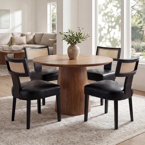 Miniatura 43 de VESCASA Juego de 2 sillas de comedor modernas de mediados de siglo, sillas de comedor tapizadas de lino con respaldo curvado ergonómico, patas
