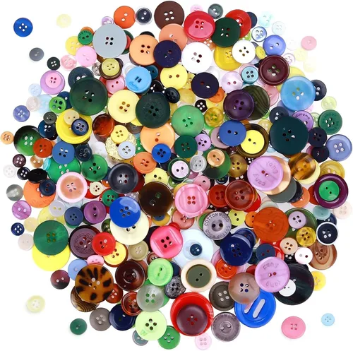 370-400 botones de manualidades de colores mixtos, botones redondos de resina para manualidades, costura, álbumes de recortes (colores mezclados)