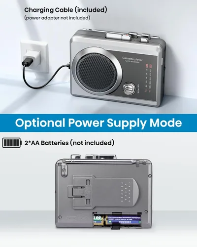 Miniatura 5 de Reproductor de grabadora de casete portátil y radio AM/FM, reproductor de cinta de casete compacto con conector para auriculares de 0.138 in