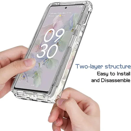 Miniatura 4 de Funda para Google Pixel 6A, diseño floral, protector de pantalla de vidrio templado transparente, funda protectora de cuerpo completo