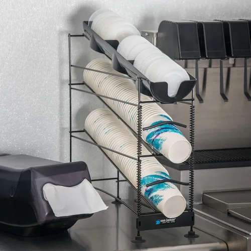 Miniatura 6 de San Jamar Dispensador de tres tazas para tazas de 8 a 44 onzas con bobinas ajustables - Dispensadores de tazas de encimera de 4 niveles - Pies