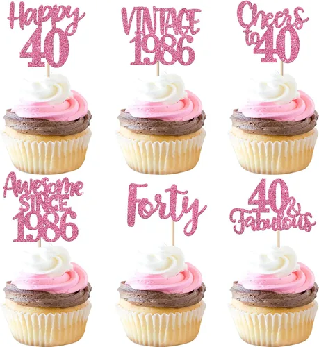 Miniatura 94 de Rsstarxi Paquete de 24 adornos para cupcakes vintage 2019 con purpurina negra para 5º cumpleaños, saludos a 5, cinco, 5, 5 fabulosos para cupcakes