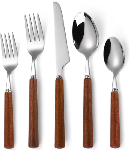 Miniatura 30 de Juego de cubiertos dorados de 20 piezas con tenedor para pastel, juego de cubiertos de acero inoxidable para 4, utensilios de cocina con mango