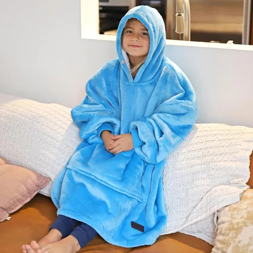 Miniatura 2 de Catalonia Sudadera tipo manta con capucha para niños, sudadera de sherpa extragrande para adolescentes jóvenes, idea de regalo Azul marino - Niños