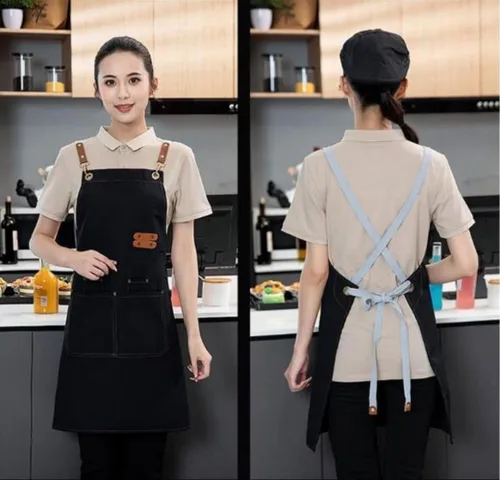 Miniatura 6 de Delantal de chef de lona, delantal de espalda cruzada para hombres y mujeres con correas ajustables y bolsillos grandes, delantal de lona