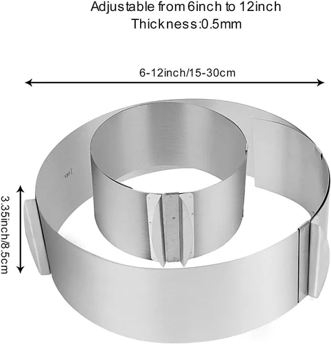 Miniatura 2 de Juego de 2 anillos de acero inoxidable ajustables de 6 a 12 pulgadas, moldes redondos para tartas, moldes de mousse, moldes circulares