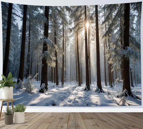 Miniatura 18 de HVEST Tapiz de cielo estrellado, nieve, montaña, para colgar en la pared, bosque de pinos, tapices para dormitorio, sala de estar, decoración