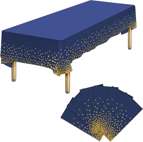 Miniatura 33 de Paquete de 4 manteles de plástico desechables azules y dorados para mesa rectangular, manteles desechables de 54 x 108 pulgadas, manteles
