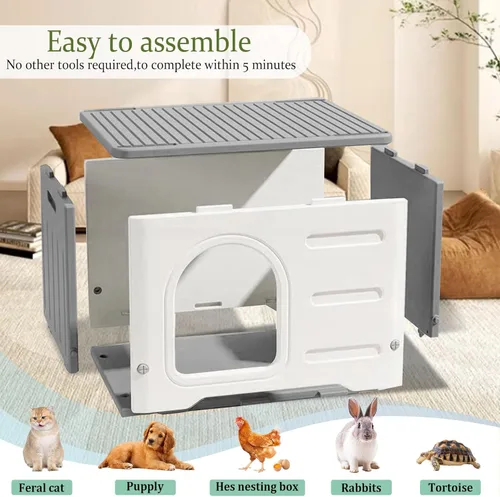 Miniatura 2 de Casa de Gatos de Plástico para Interior y Exterior, Casas para Gatos Salvajes Impermeables para Gatos al Aire Libre, Refugio para Gatos al Aire