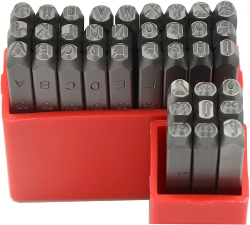 Miniatura 17 de Juego de 27 sellos de acero resistente con letras mayúsculas de 3/64" 1mm, kit de punzones de alfabeto para estampado a mano de caracteres, código