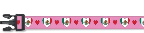 Collar de perro de México | I Love Mexico | Estilo hebilla de liberación rápida | Rosa | Bandera de México | Hecho en Nueva Jersey, Estados Unidos